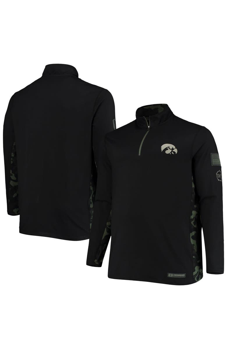 COLOSSEUM Men's Colosseum Black Iowa Hawkeyes OHT Military Appreciation Big & Tall Quarter-Zip Jacket, Alternate, color, 