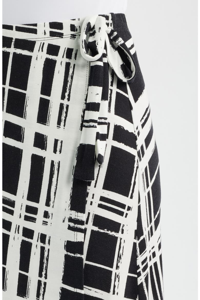 Windowpane Plaid Faux Wrap Knit Skirt, Alternate, color, BLACK/ IVORY