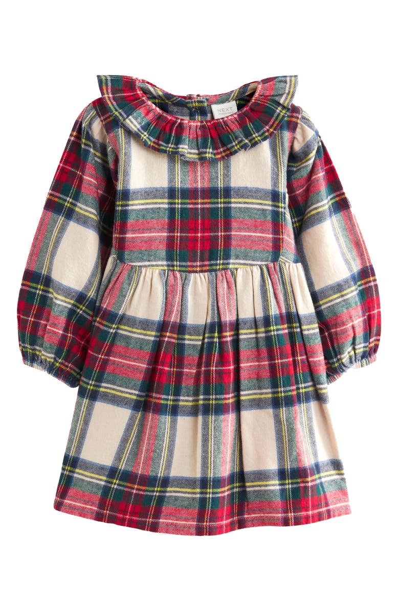 NEXT Kids' Plaid Ruffle Collar Long Sleeve Cotton Dress, Main, color, 