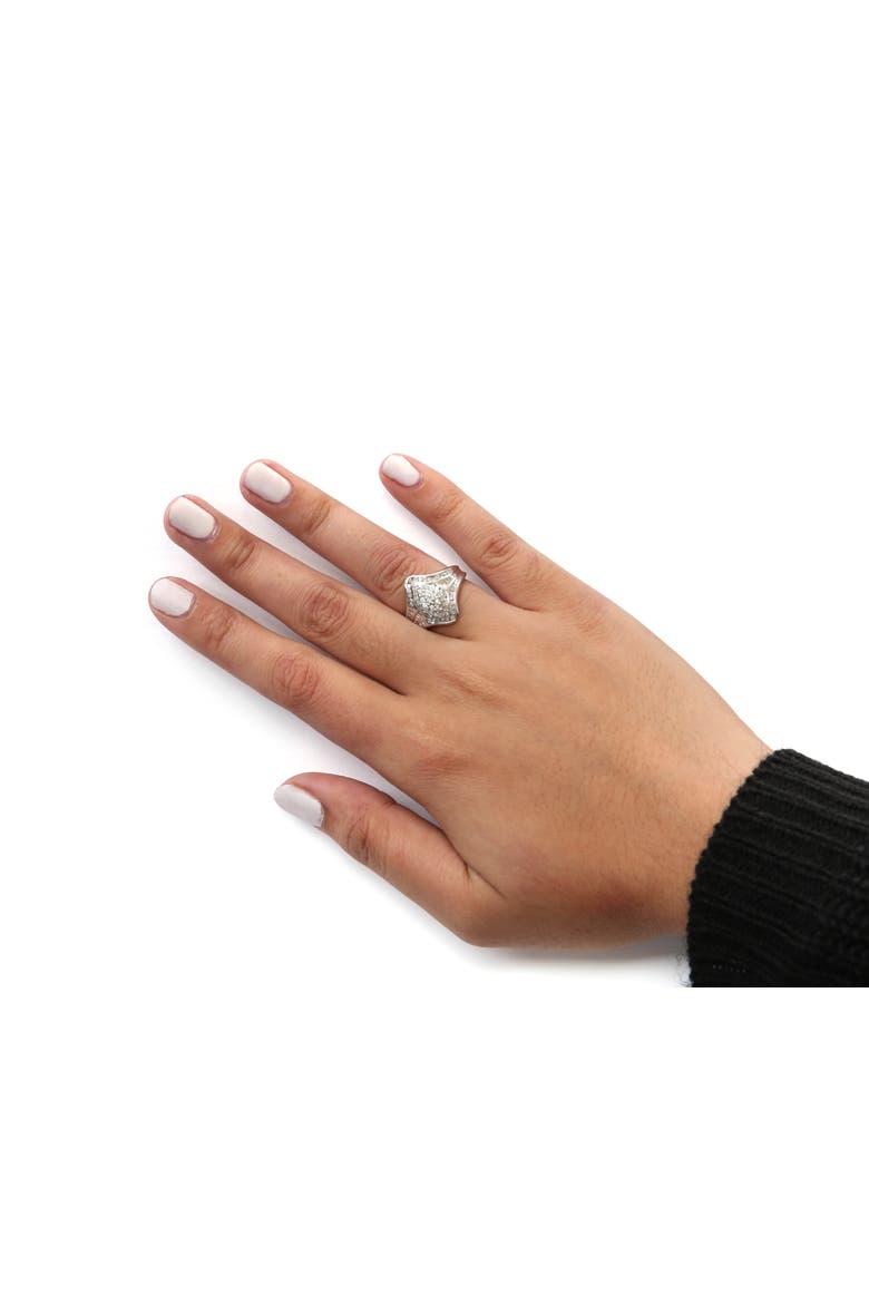 14K White Gold 3/4 Cttw Round and Baguette cut Diamond Cluster Ring, Alternate, color, White Gold