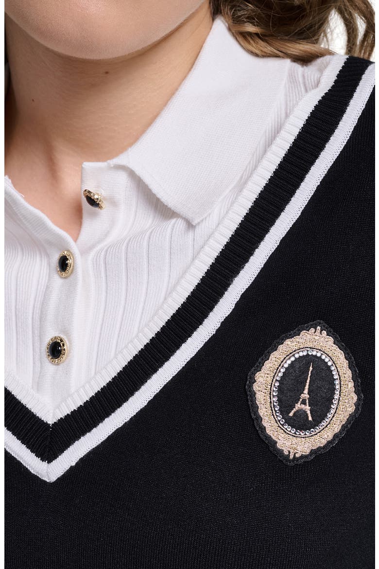 Eiffel Tower Twofer Sweater, Alternate, color, BLACK/ SOFT WHITE