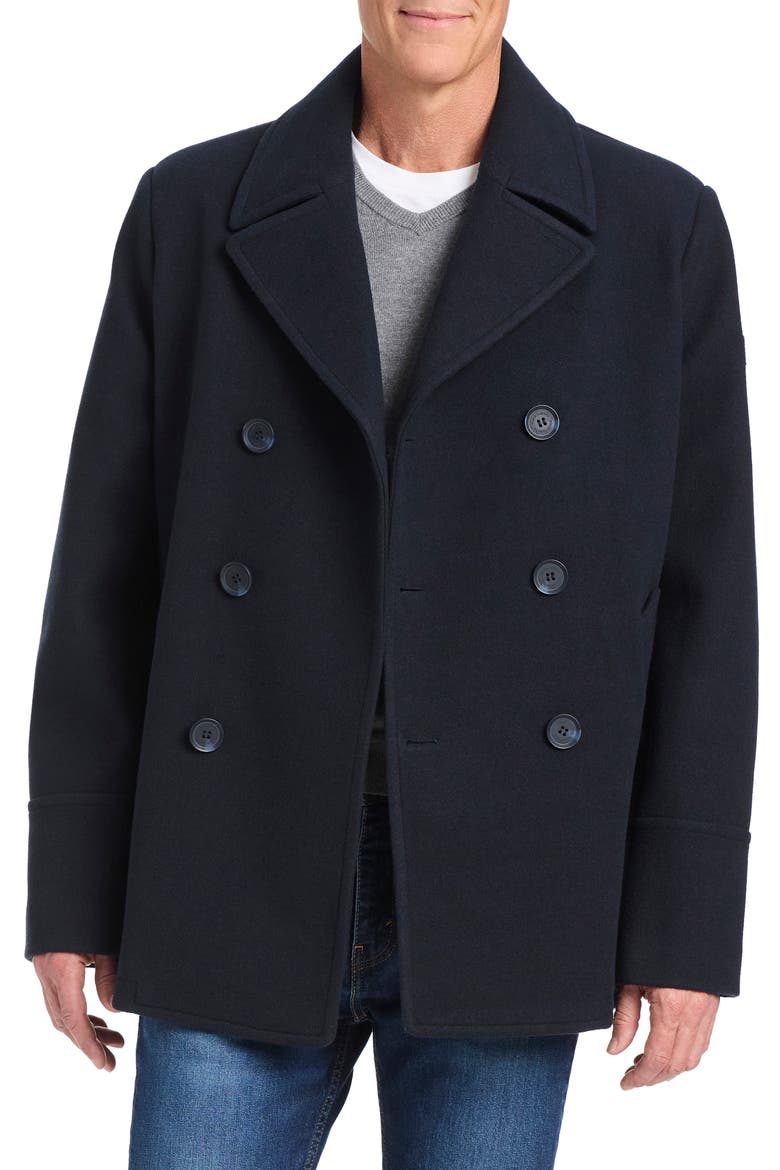 Double Breasted Water Resistant Coat, Main, color, NAVY