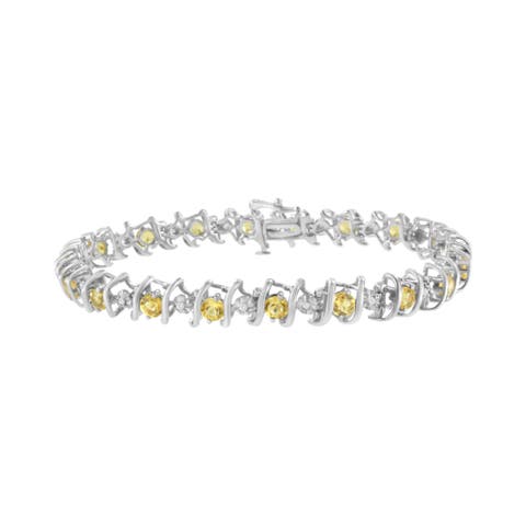 .925 Sterling Silver Lab-Grown Birthstone and 1/6 Cttw Diamond Tennis Bracelet