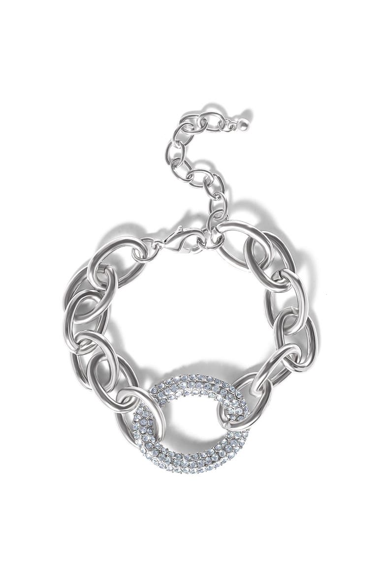 Silver-Tone Pavé Oval Link Bracelet, Main, color, Silver