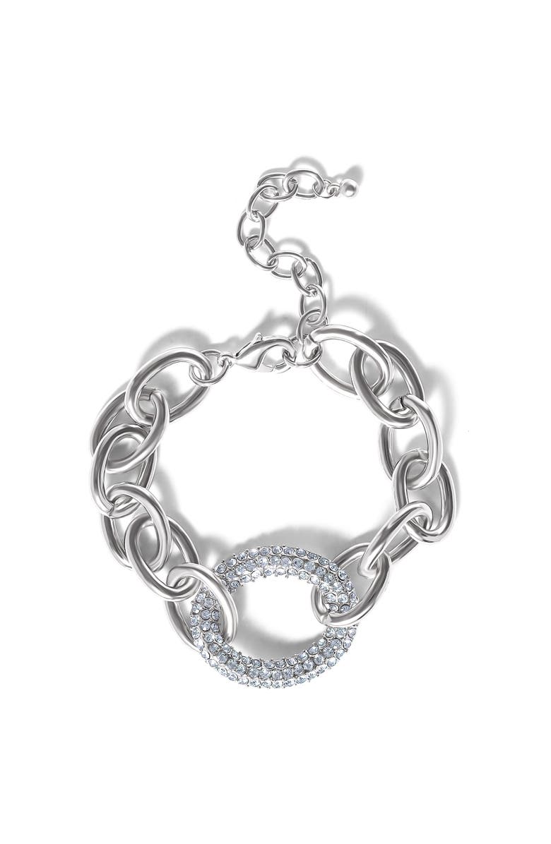 Jessica Simpson Silver-Tone Pavé Oval Link Bracelet, Main, color, Silver