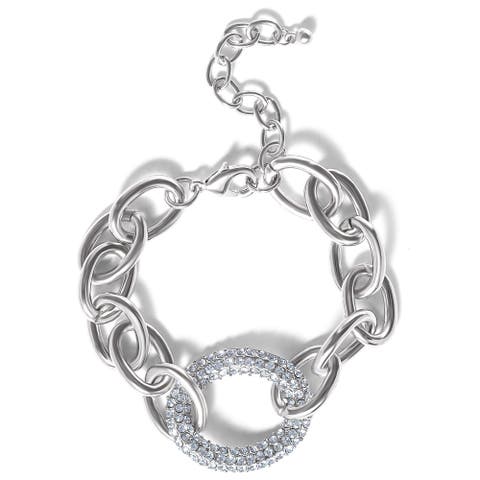 Silver-Tone Pavé Oval Link Bracelet