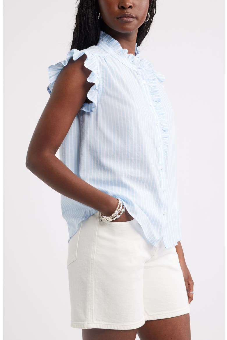 Ruffle Sleeve Cotton Blend Top, Alternate, color, BLUE PENNY STRIPE