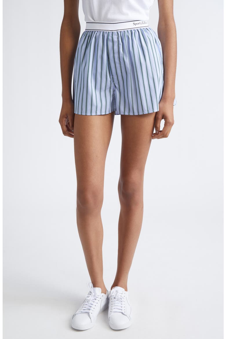 Serif Logo Cotton Boxer Shorts, Main, color, BLUE/ GREEN STRIPES