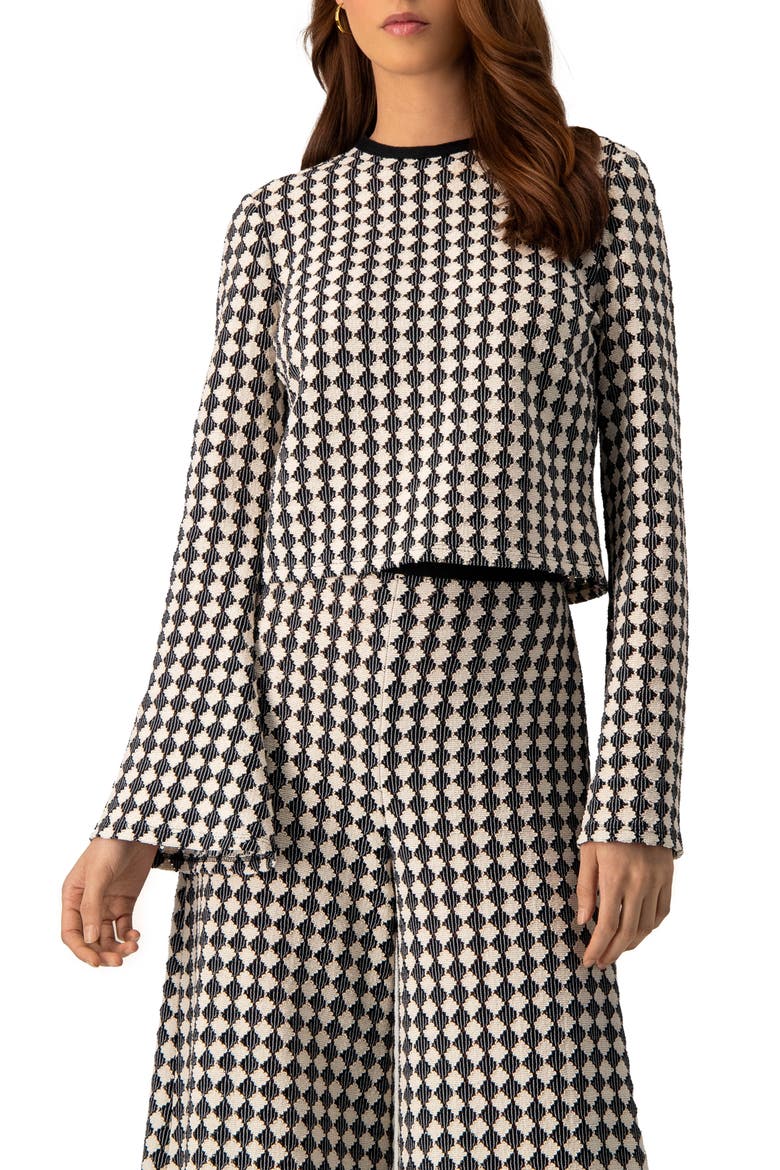 Geometric Pattern Sheer Long Sleeve Top, Main, color, Natural