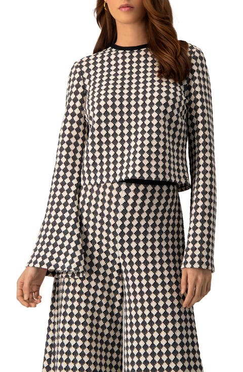 Geometric Pattern Sheer Long Sleeve Top