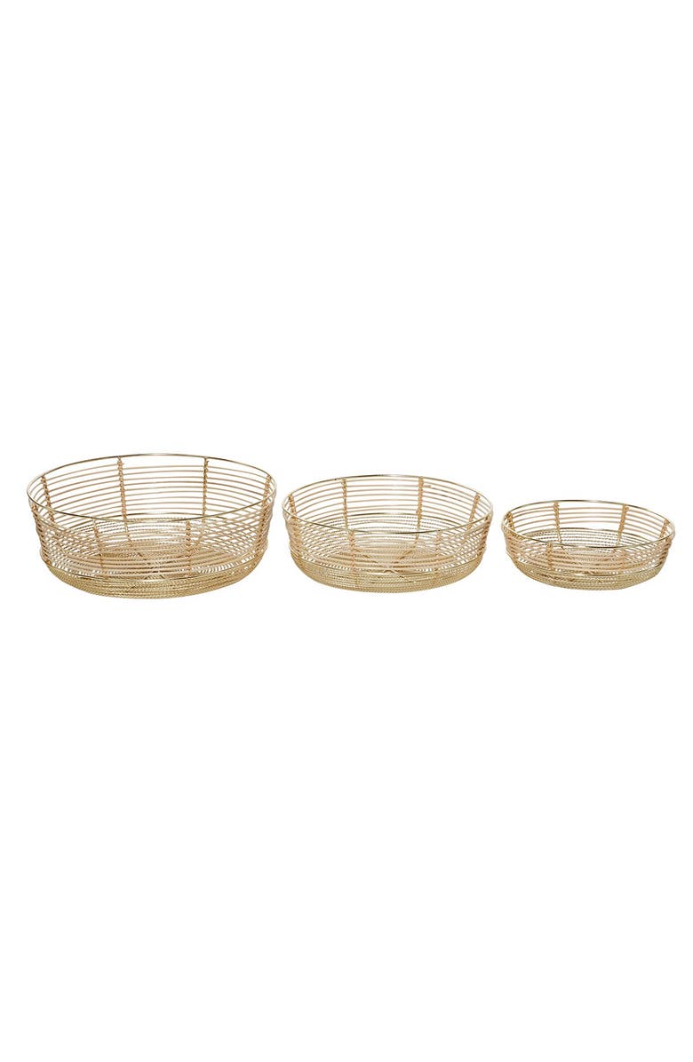 GINGER BIRCH STUDIO Small Round Coastal Metal & Bamboo Bowls w/ Gold Finish, 3-Piece Set, Alternate, color, 