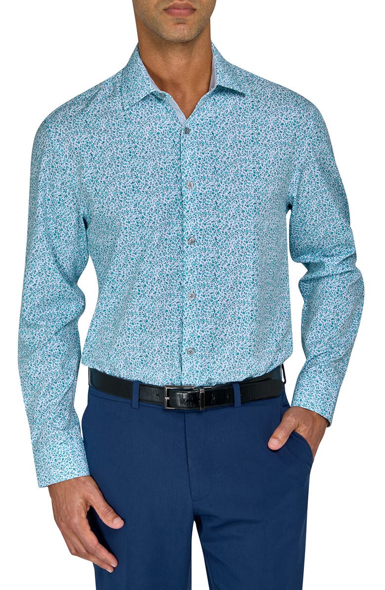 W.R.K Slim Fit Floral Print Recycled Performance Stretch Dress Shirt, Main, color, White/ Green