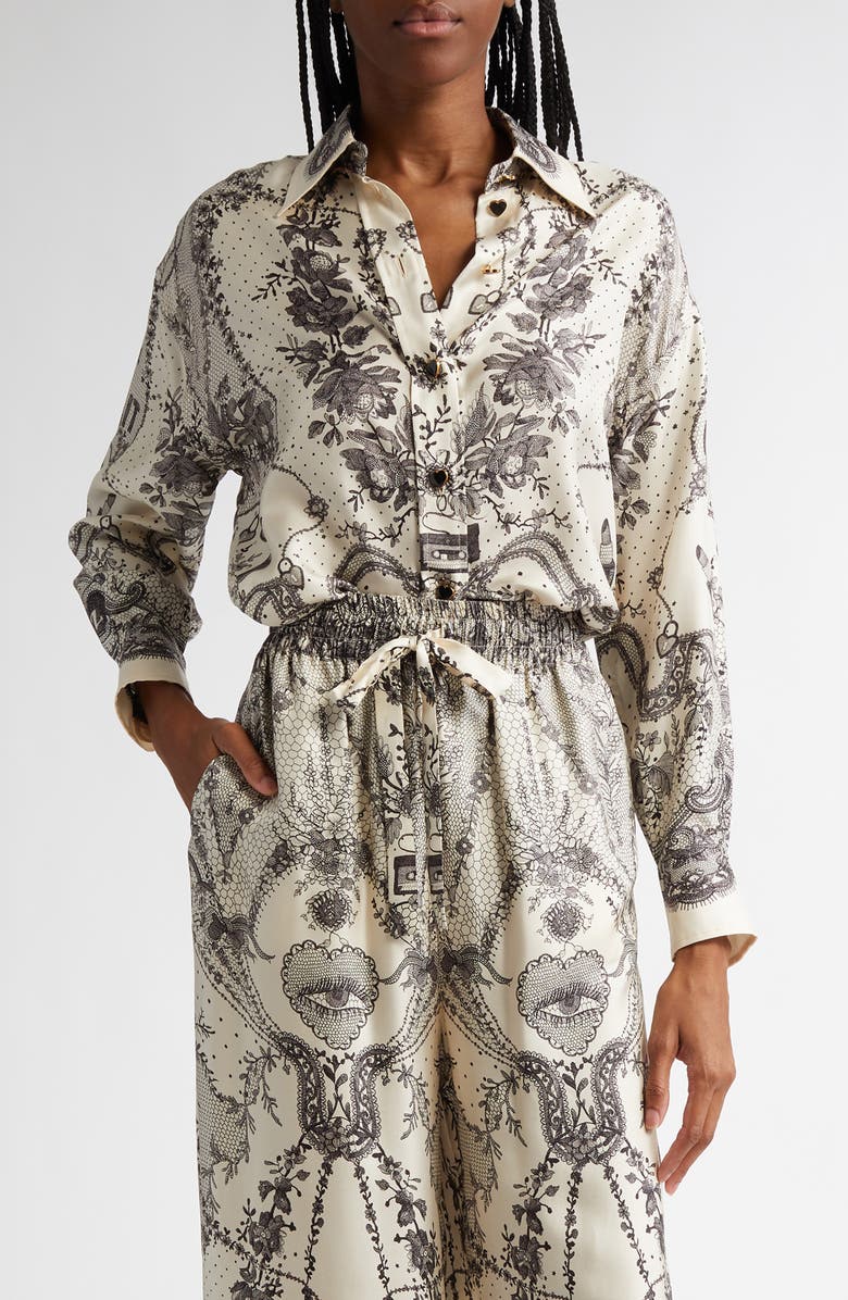 Zimmermann Locket Print Relaxed Silk Button-Up Shirt, Main, color, 