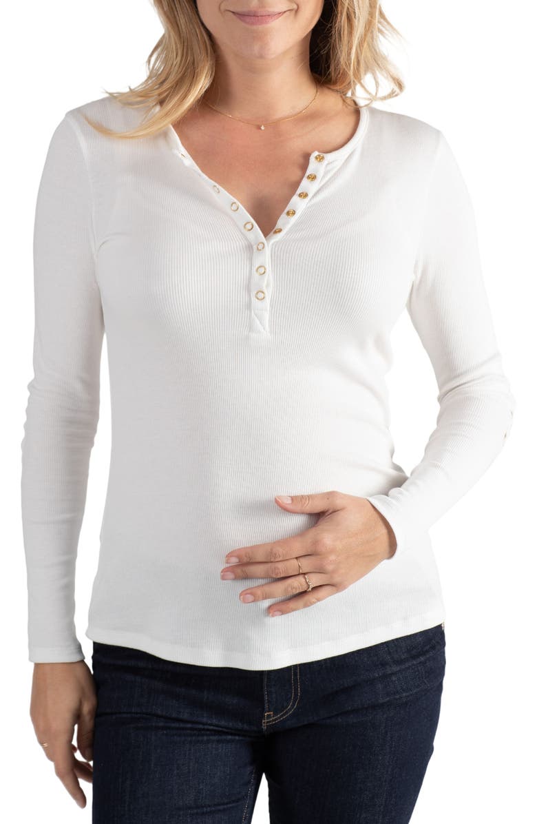 Cache Coeur Tunisian long sleeve pregnancy and nursing top, Alternate, color, Ivory