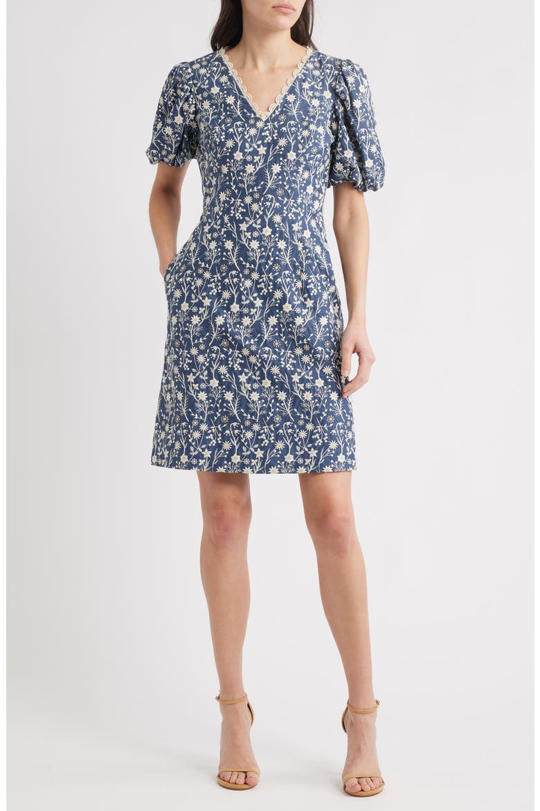 Eliza J Embroidered Puff Sleeve Dress (Women) | Nordstromrack