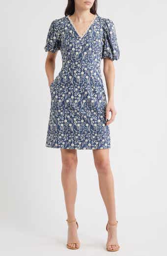Eliza J Embroidered Puff Sleeve Dress