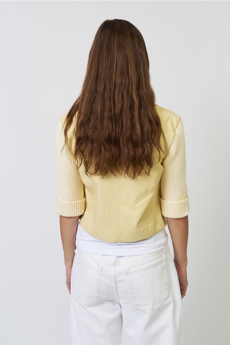 Ophelia Cropped Faux Leather X Sweater Jacket, Alternate, color, YELLOW