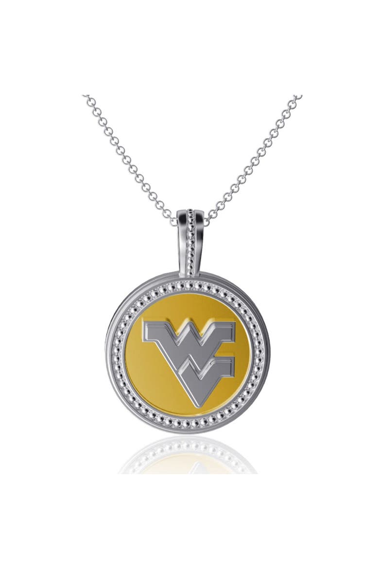 Women's Dayna Designs West Virginia Mountaineers Enamel Silver Coin Necklace, Main, color, Silver