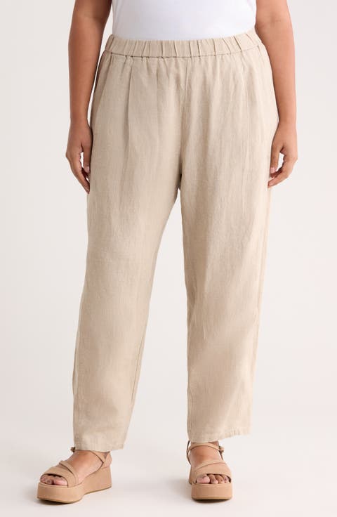 Pleated Organic Linen Ankle Lantern Pants (Plus)