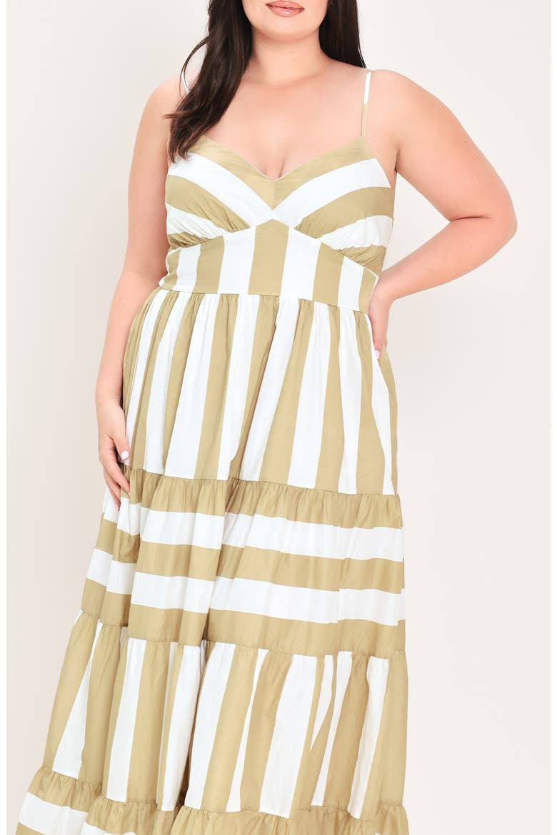 Striped Tiered Cotton Maxi Dress, Alternate, color, TAUPE WHITE