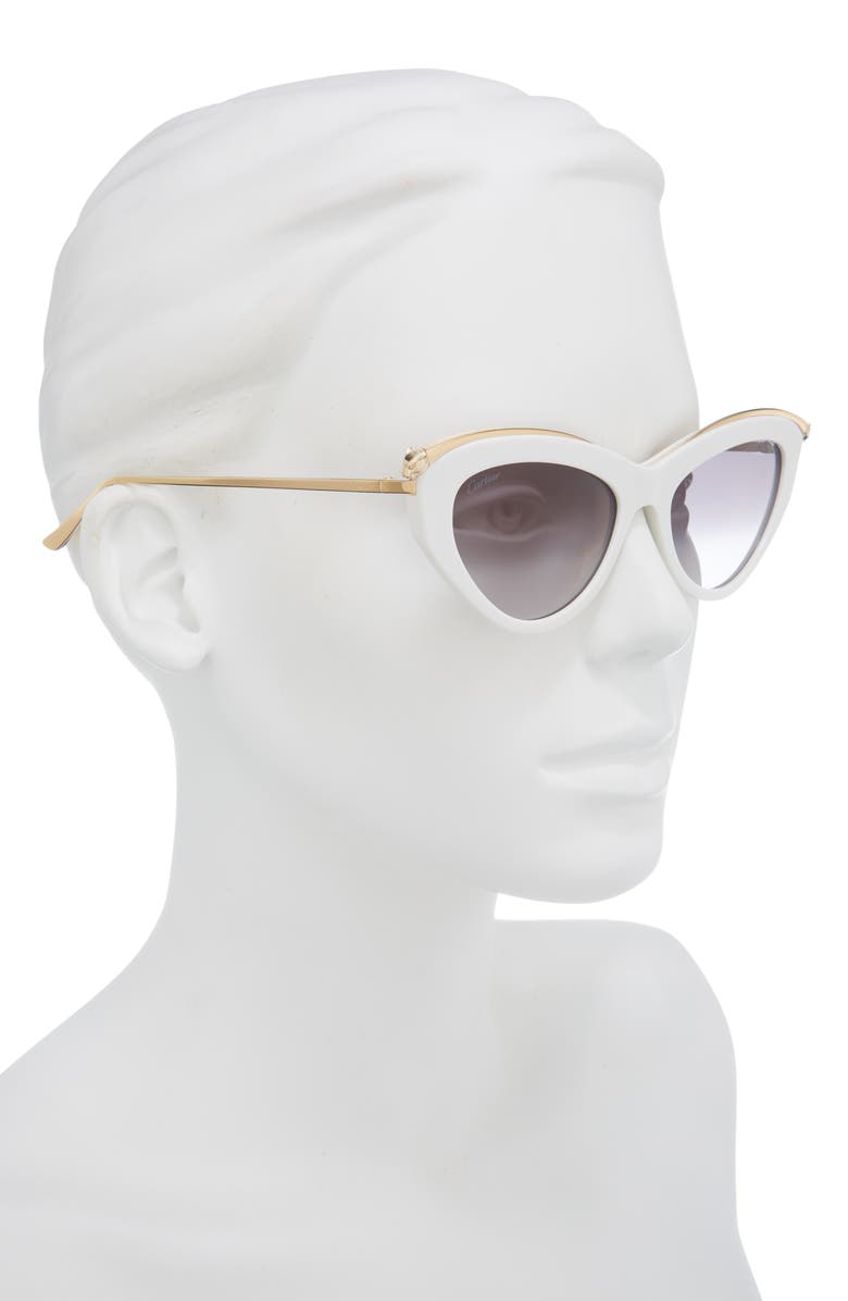 Cartier 55mm Gradient Cat Eye Sunglasses, Alternate, color, White