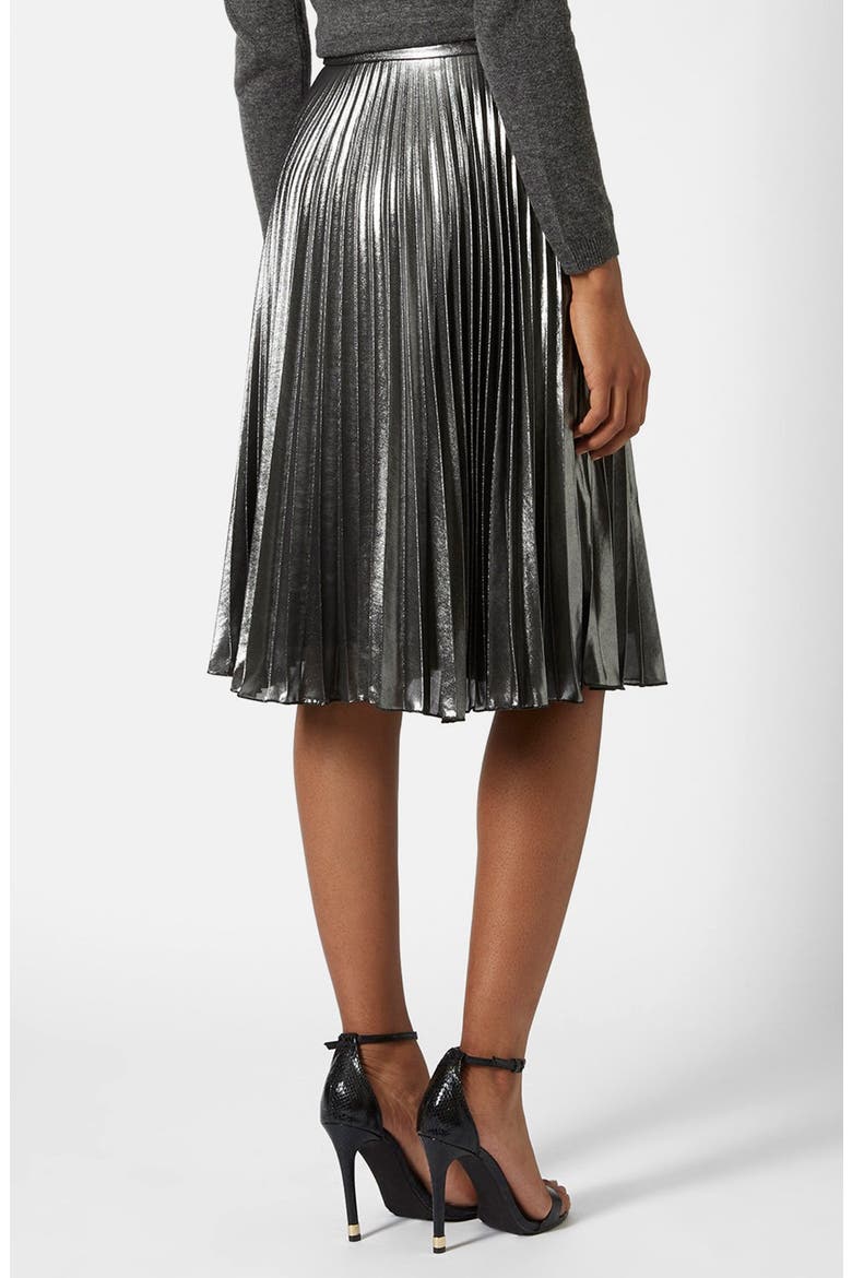 Pleated Midi Skirt, Alternate, color, SILVER
