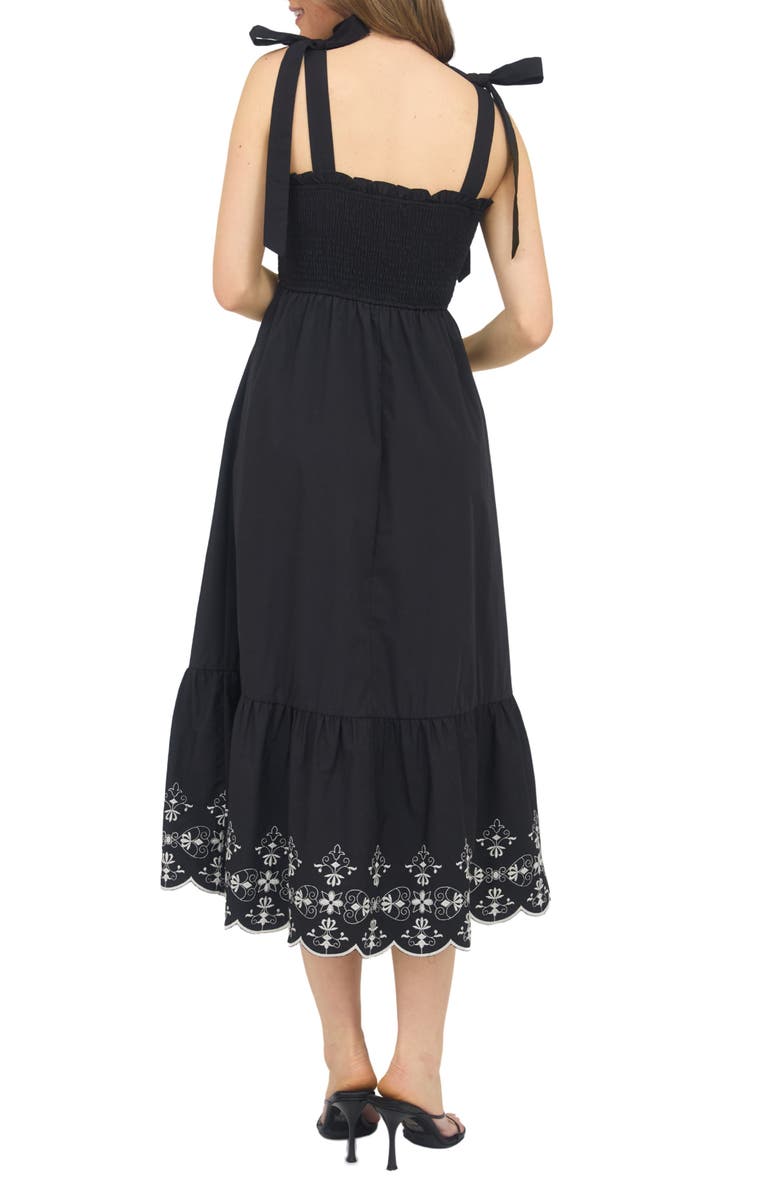 AUGUST SKY Embroidered Smocked Dress, Alternate, color, Black