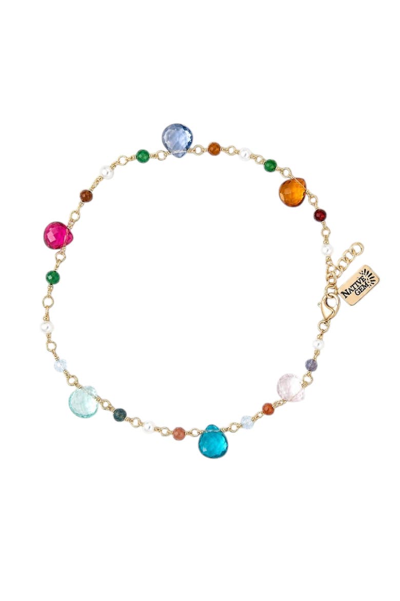 Gumdrop Rainbow Gemstone Anklet, Main, color, Turquoise