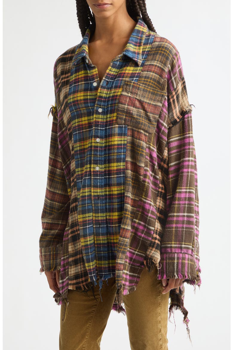 Spliced Drop Neck Oversized Shirt, Alternate, color, BLUE MULTI PLAID