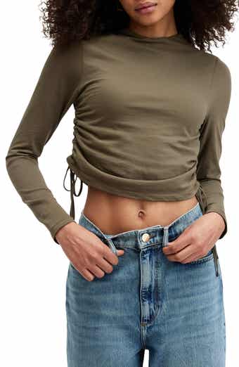AllSaints Beta Ruched Funnel Neck Crop Top
