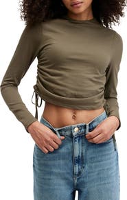 AllSaints Beta Ruched Funnel Neck Crop Top