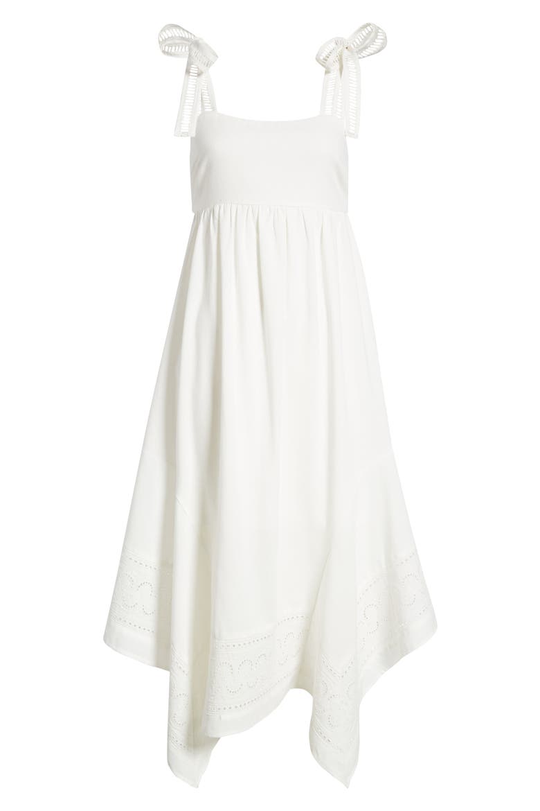 Embroidered Handkerchief Hem Midi Sundress, Alternate, color, WHITE