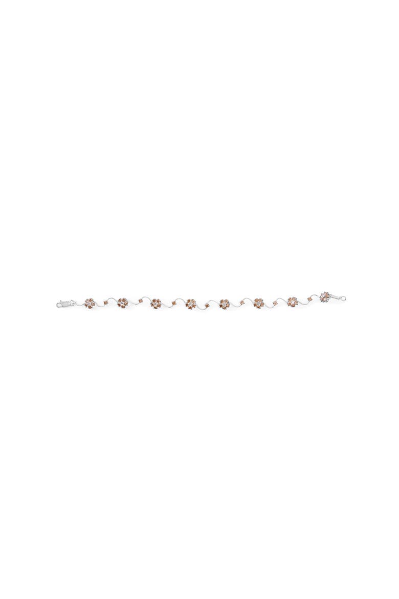 10K White Gold 4.0 Cttw Champagne Diamond Floral Cluster and Station Link Bracelet, Alternate, color, White