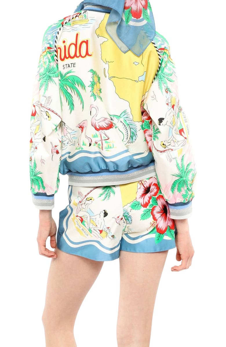 Anna Sui Florida Cotton Sateen Baseball Jacket, Alternate, color,