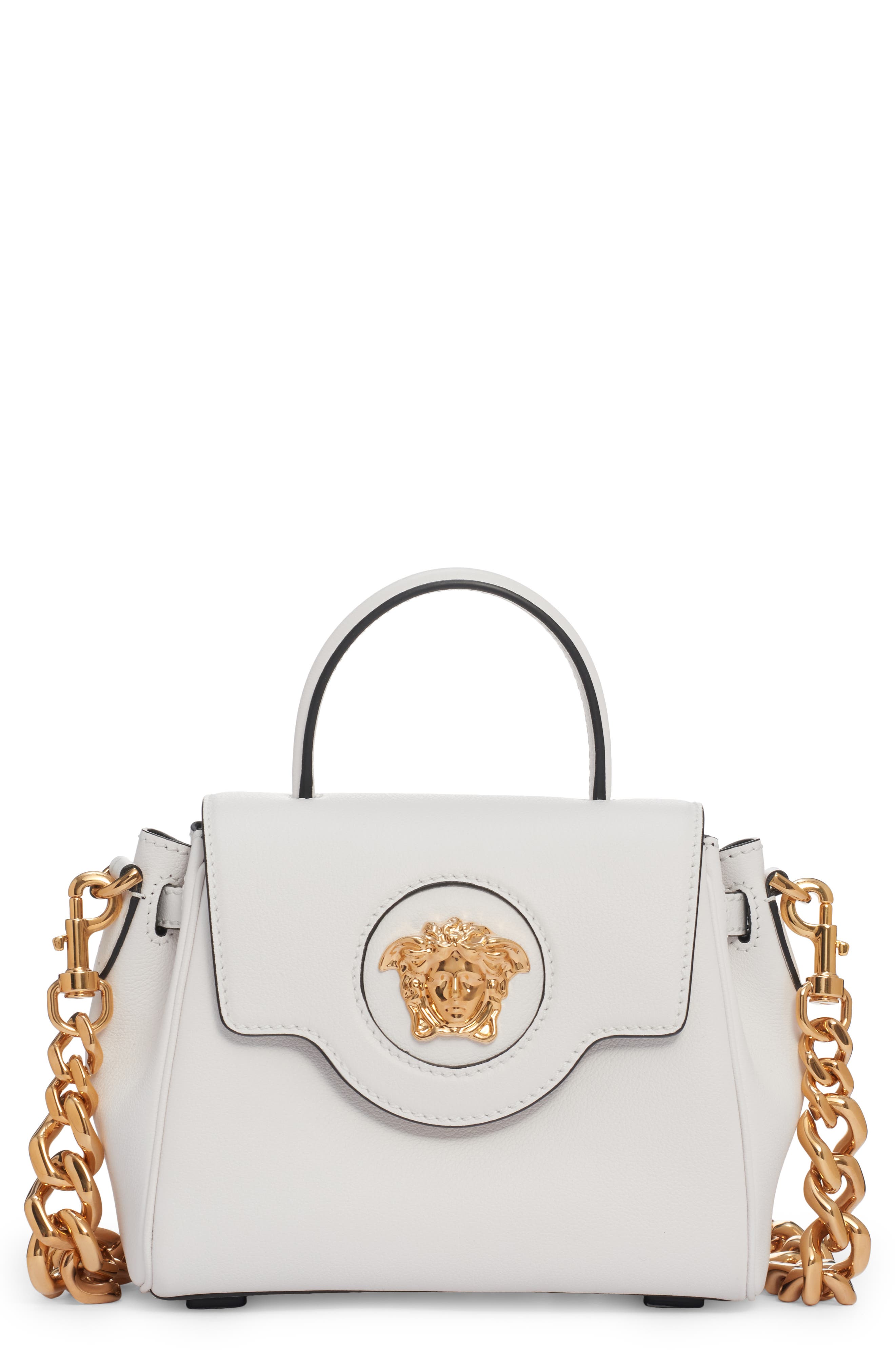Small La Medusa Handbag, Main, color, OPTICAL WHITE-VERSACE GOLD