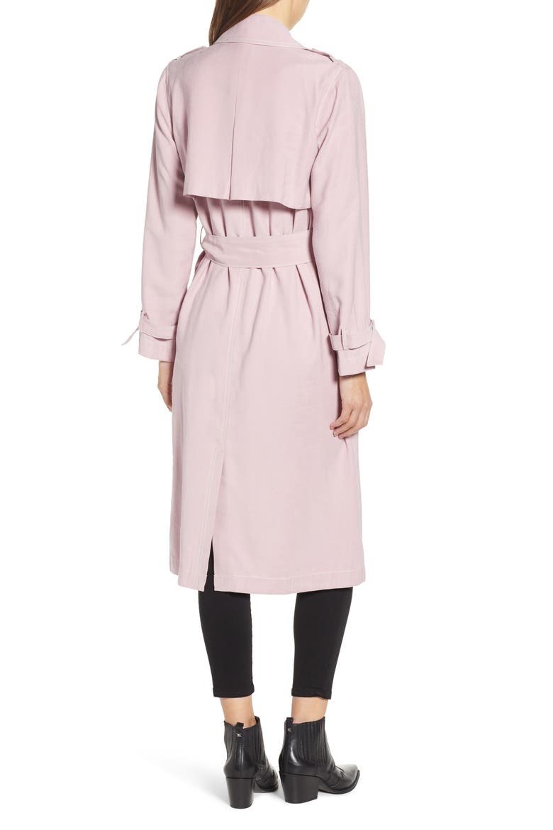 Draped Trench Coat, Alternate, color, DUSTY PINK