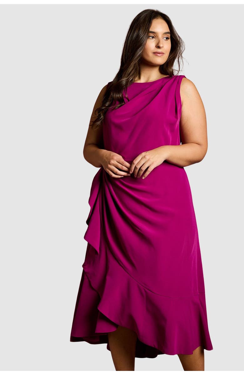 Coast Plus Crepe Ruffle Midi Dress, Alternate, color, Berry