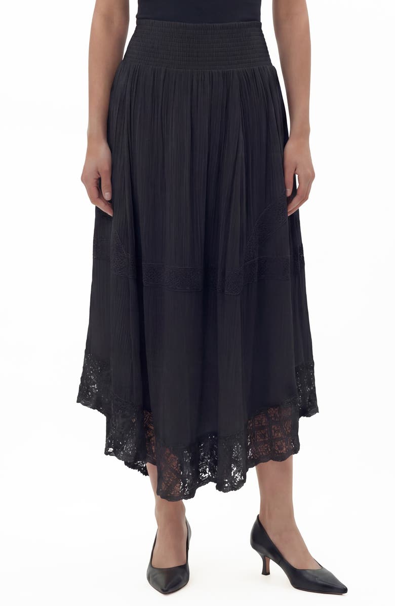Love By Design Viola Lace Trim Skirt, Main, color, Black