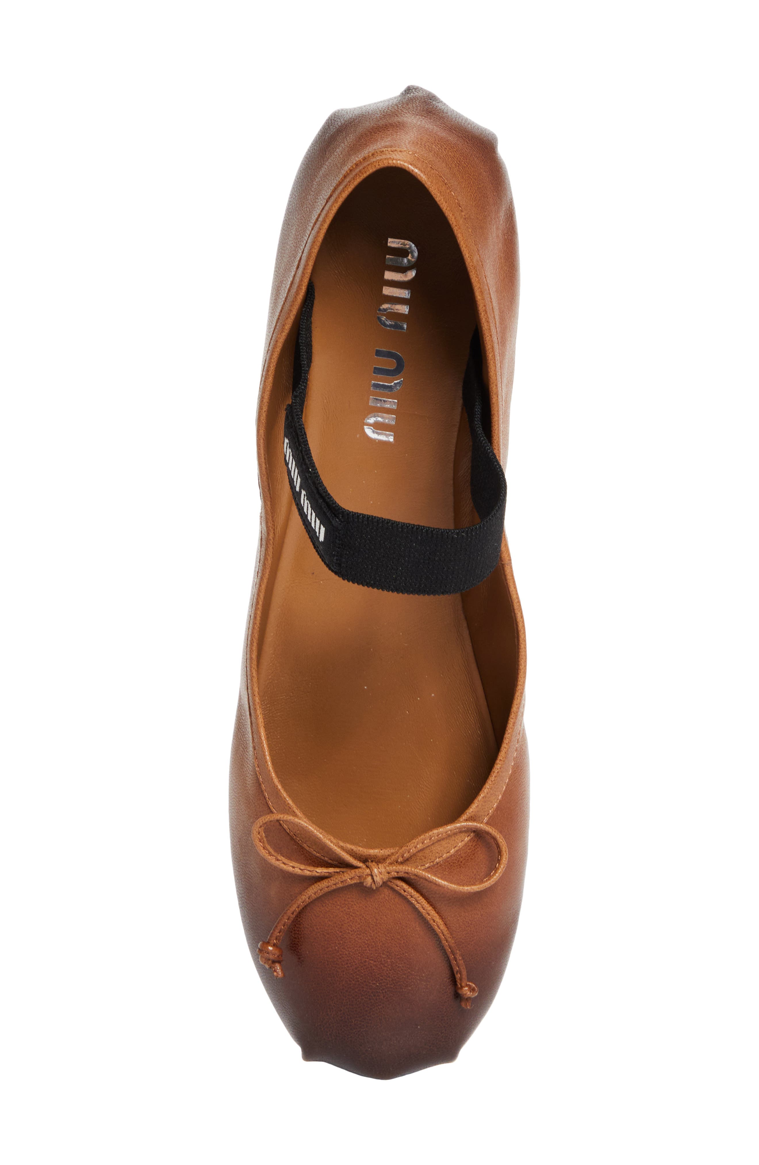 Miu Miu Ballerina Logo Band Flat, Alternate, color, Caramel