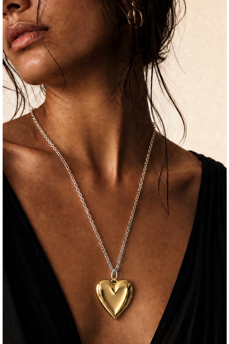 Bold Heart Locket Pendant Necklace, Alternate, color, GOLD/ SILVER