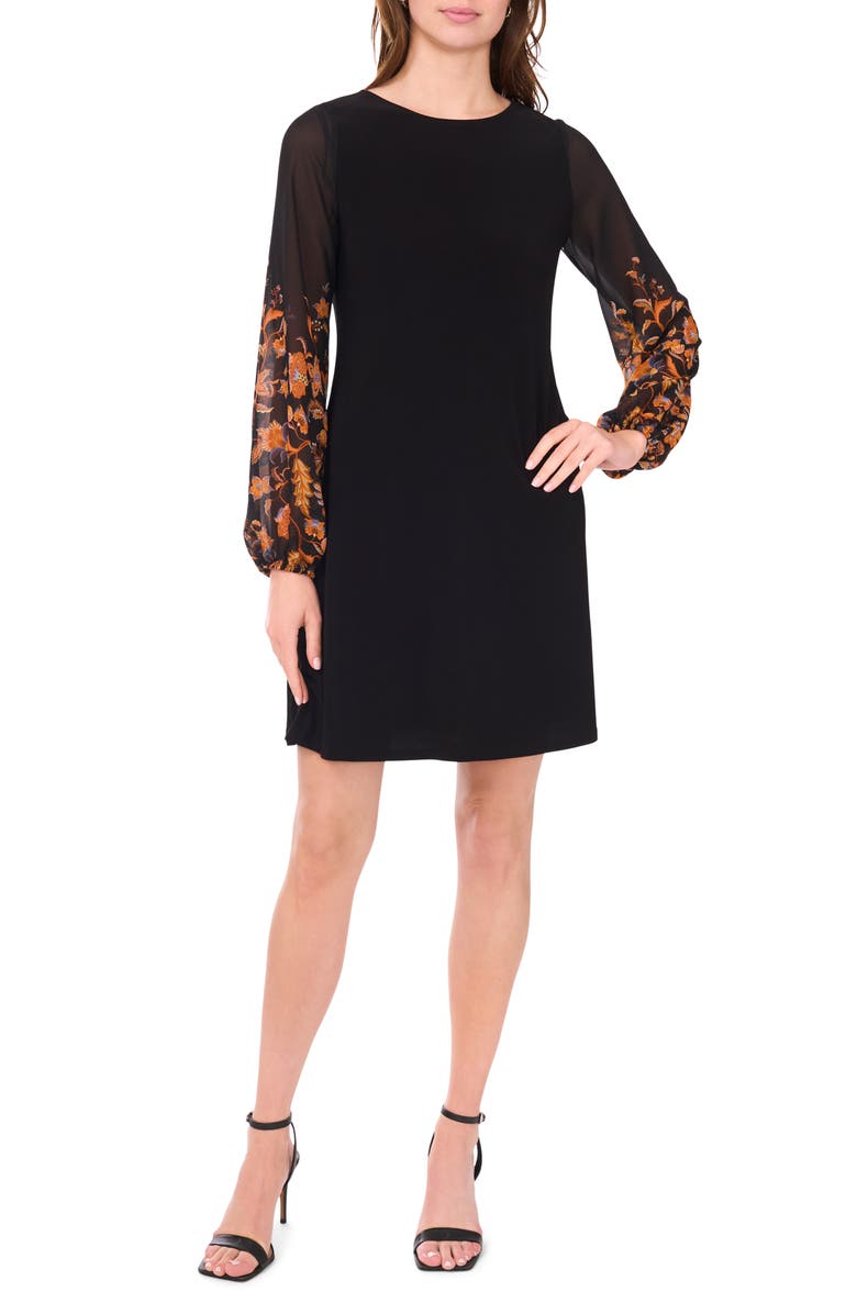 Halogen<sup>®</sup> Long Sleeve Chiffon Shift Dress, Main, color, Rich Black 060