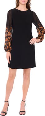 Halogen® Long Sleeve Chiffon Shift Dress