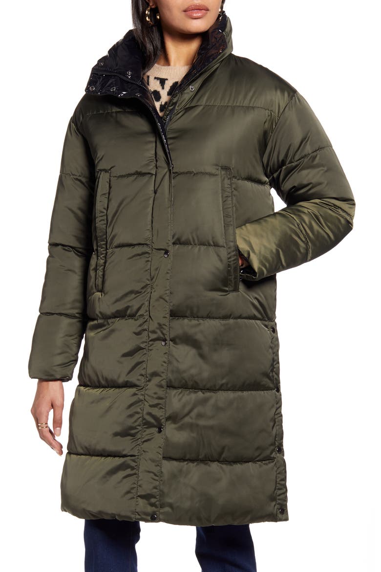 Reversible Puffer Coat, Alternate, color, OLIVE- BLACK SHINE