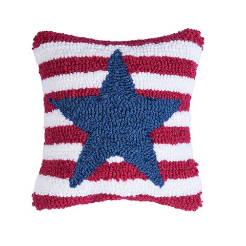 Stars & Stripes Patriotic 4th of July Hooked Throw Pillow, 8" x 8"