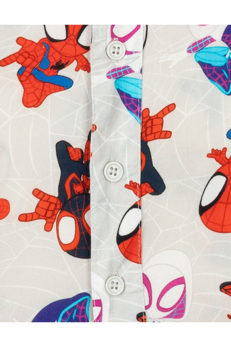 Spidey and His Amazing Friends Short Sleeve Button Down Shirt, Alternate, color, Spidey Friends Grey