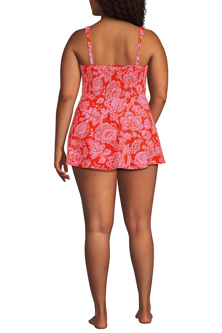 Womens Square Neck Smocked Mini Swim Dress, Alternate, color, Radiant Orange Floral Medley