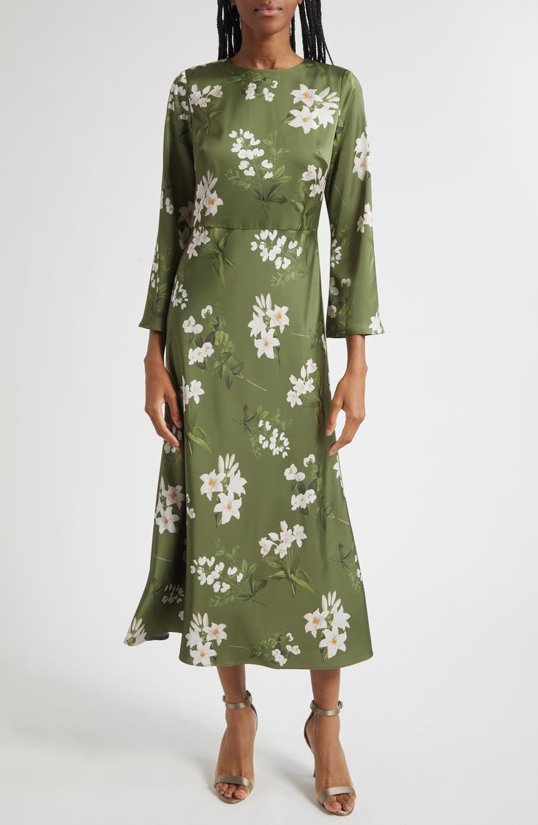 Sachin & Babi Tyra Floral Long Sleeve Satin Midi Dress, Alternate, color, Moss Formosa