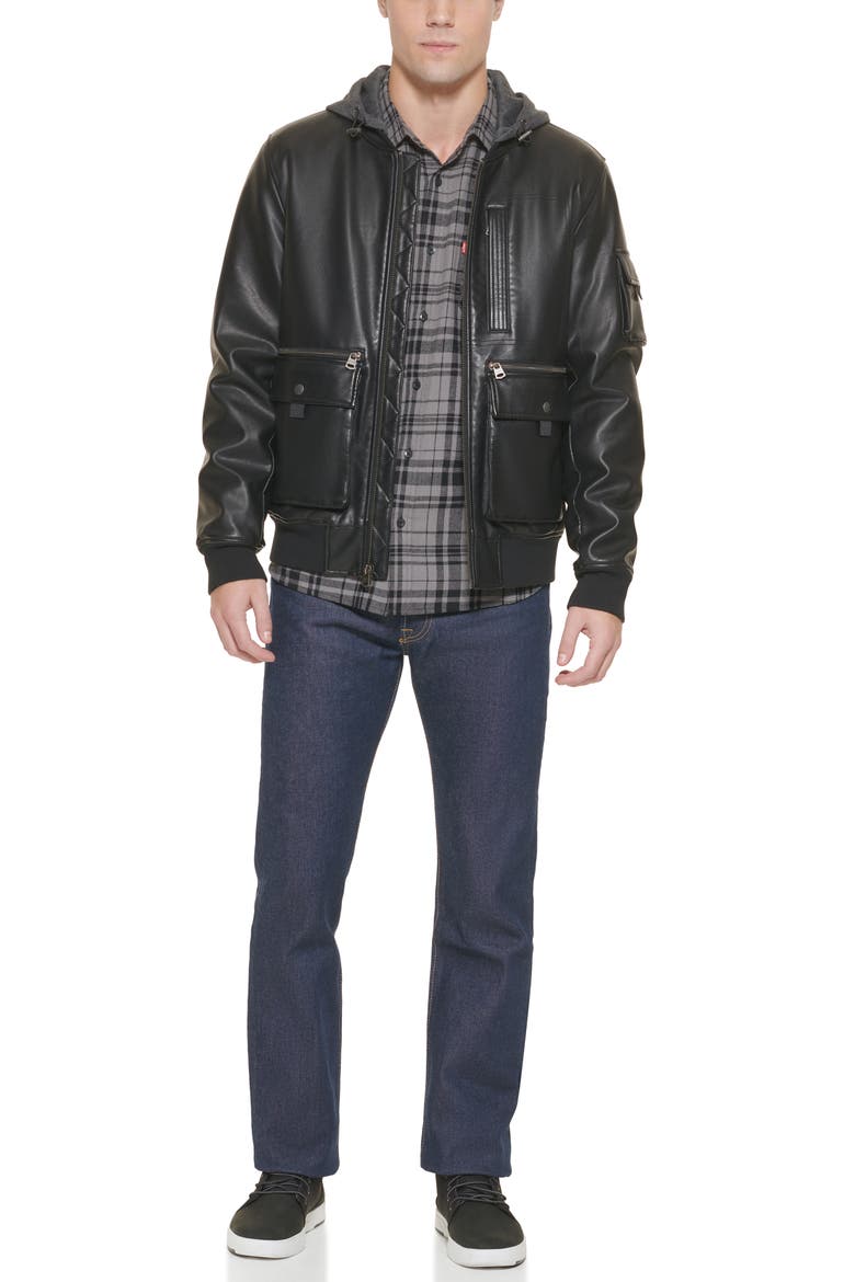 Levi's® Hooded Bomber Jacket, Alternate, color, BLACK