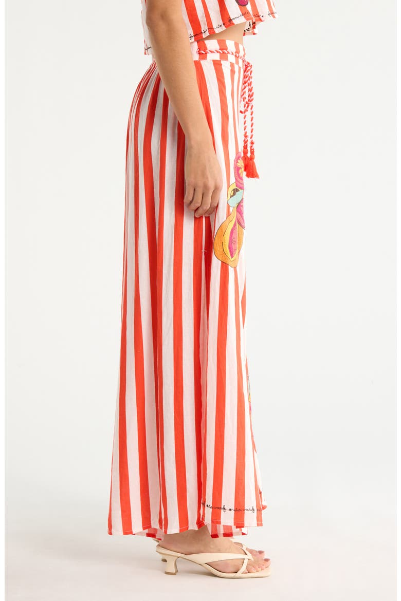 Mixed Print Linen Blend Cover-Up Drawstring Pants, Alternate, color, RED