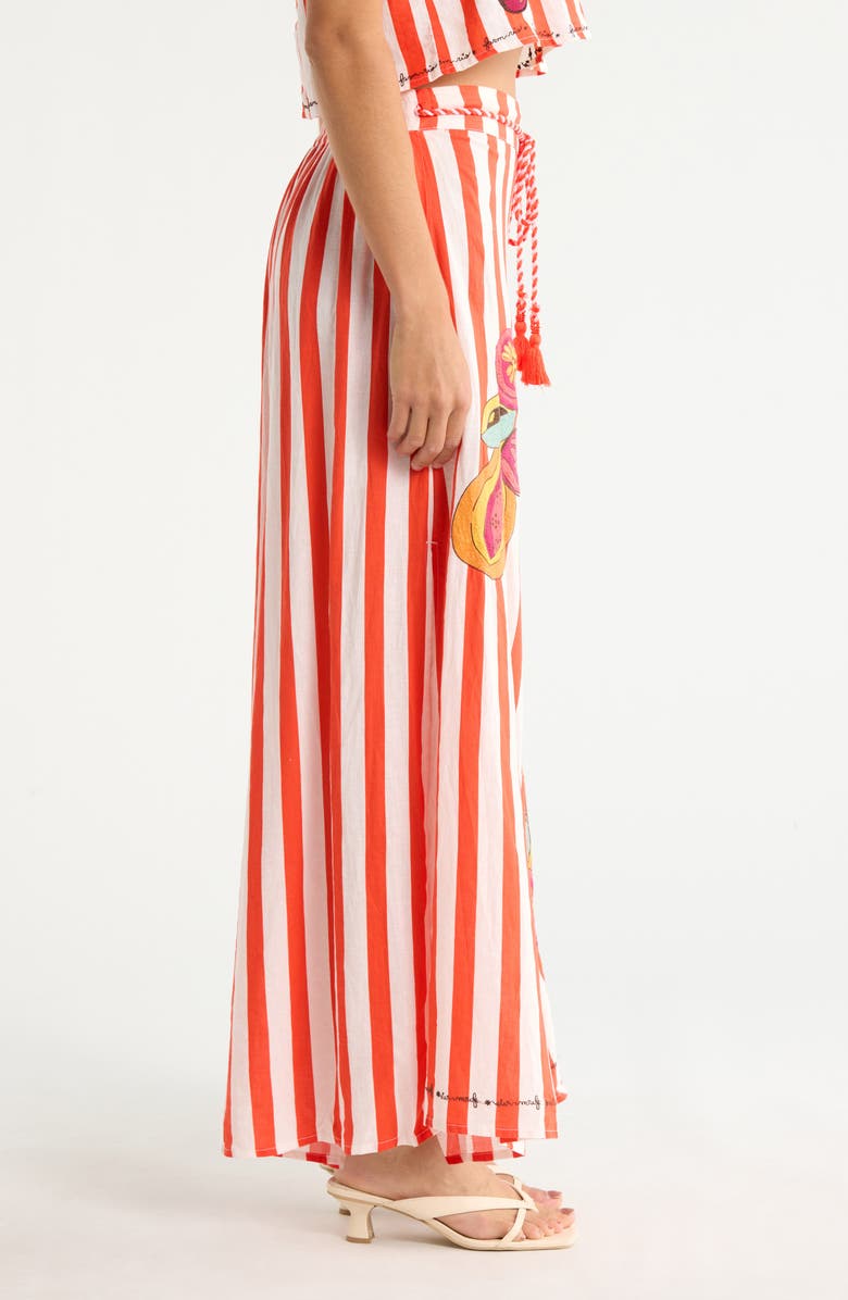 FARM Rio Mixed Print Linen Blend Cover-Up Drawstring Pants, Alternate, color, Red